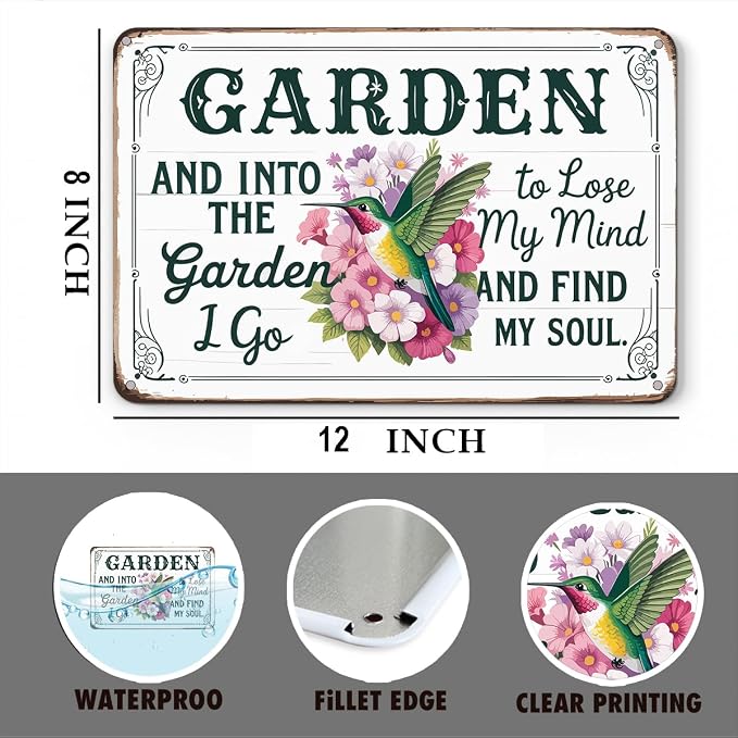 mmiishe Vintage Metal Garden Signs Wall Decor Gifts for Women Rustic Metal Art for Home Gate Garden Bars Restaurants Cafes Pubs Club Patio Porch 8x12 Inches Birthday Anniversary Decoration