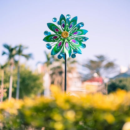 Viveta Kinetic Wind Spinner, 53 inch Outdoor Metal Wind Spinners for Yard and Garden, Double Windmill with Stable Stake | Double Windmill with Stable Stake, for Yard and Garden
