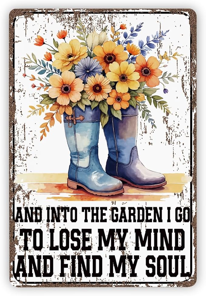 Garden Sign, Into The Garden I Lost Sign, Green House Decor, Floral Wall Art, Home Decor for Gardens Yard Outdoor, Gardener Gift, Vintage Metal Tin Signs 11.8 * 7.9inches