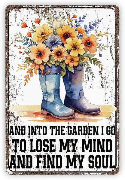 Garden Sign, Into The Garden I Lost Sign, Green House Decor, Floral Wall Art, Home Decor for Gardens Yard Outdoor, Gardener Gift, Vintage Metal Tin Signs 11.8 * 7.9inches