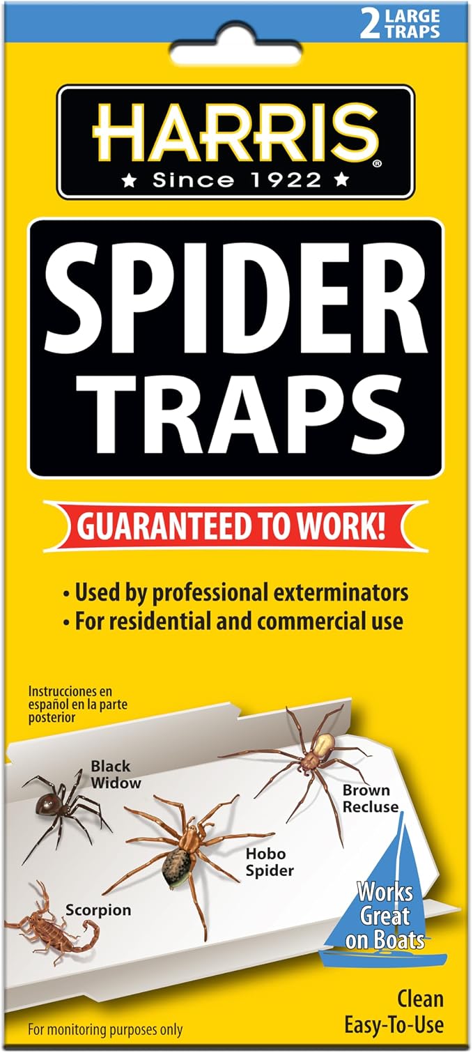 Harris Spider Glue Traps, Pesticide Free (2-Pack), Kills Brown Recluse, Hobo Spider, Black Widow and More