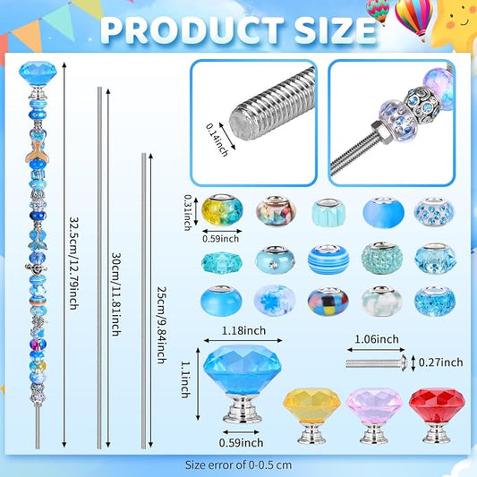 AIPRIDY DIY Crystal Beaded Fairy Wand Garden Stakes Kit, Colorful Decorative Wands with Assembly Guide, 12 or 10 Inch Threaded Rods,Outdoor Garden Decoration Set (208, Six Color)