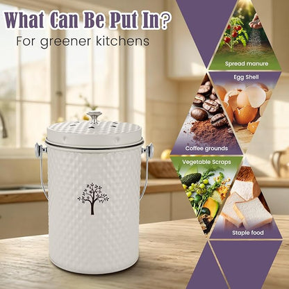 AOSION Countertop Kitchen Odorless Compost Bin with Removable Inner Bucket | 1 Gallon Composter Container,Includes 50 Compost Bags,2 Carbon Filters,Compost Bucket, ideal for food scraps,coffee grounds