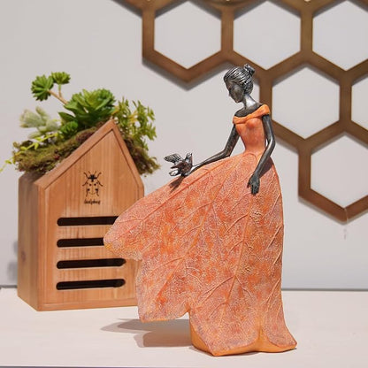Guichifun Fairy Statue Collection Home Decoration - Orange Leaf Angel Girls Resin Fall Christmas Decor for Outside or Inside Rustic Garden Outdoor Yard Decorations Figurines Gift 8.5 x 5.25 x 12 Inch