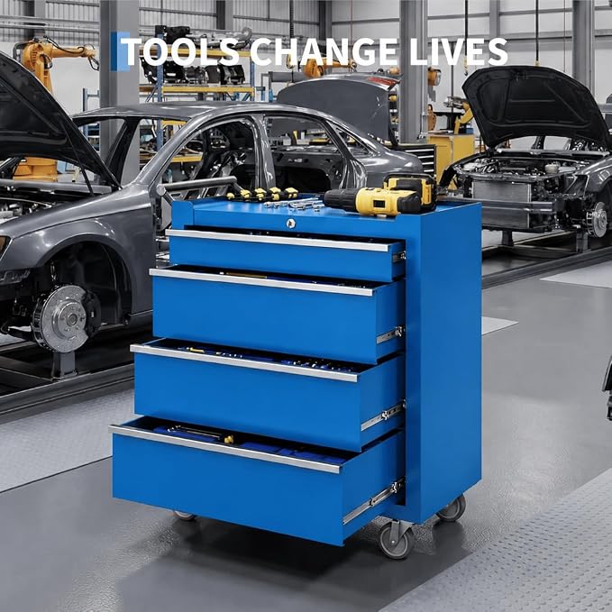 IDEALHOUSE Rolling Tool Chest, 5 Drawers Tool Storage Cabinet, Toolbox with Wheels, Portable Tool Cabinet Organizer with Locking System & Drawer Liners, Tool Storage Cart for Garage, Workshop, Blue