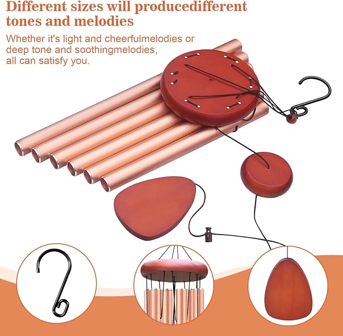 Large Aluminium Wind Chimes Outside, Soothing Melodic Memorial Sympathy Wind Chime, Suitable Outdoor Garden Decor, Gift for Mom Women Neighbors (Rose Gold Wind Chime-36“)