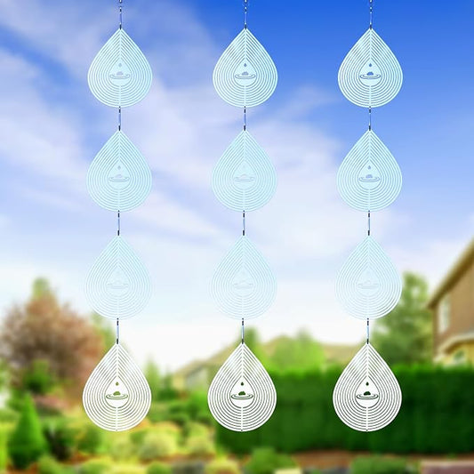 Water Droplets Bird Scare Discs Wind Spinners Outdoor, Highly Reflective Metal Double-Sided Bird Reflectors Extra Sparkly Garden Decor, Bird Deterrents for Outside Patio Porch, Unique Gardening Gifts