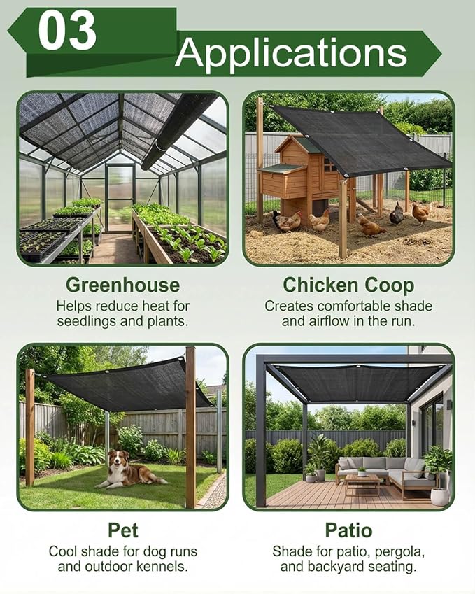 50% Sunblock Shade Cloth Net Black Resistant - 20x30 Ft Garden Shade Mesh Tarp for Plant Cover, Greenhouse, Chicken Coop, Kennels, Tomatoes Plants