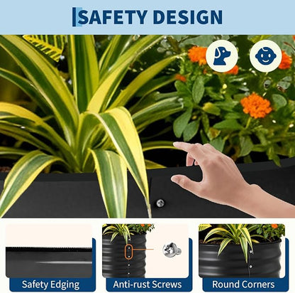 GarveeTech Oval Raised Garden Bed 8x4x1 ft - 0.6mm Thick Metal Raised Bed, Rust & Corrosion Resistant, Open Bottom for Drainage, Anti-Cut Strip Included, for Vegetables Flowers Planting, Black
