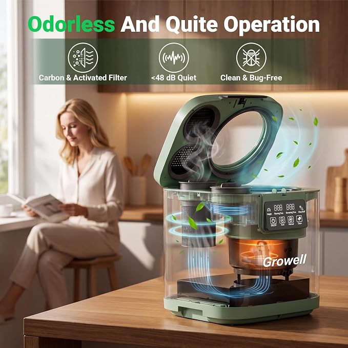 Growell 4L Electric Composter for Kitchen, Smart Countertop Compost Bin with Visible Window,Odorless & Low Noise, Auto-Cleaning,Turn Food Waste into Fertilizer, Food Waste Compost Indoor Machine, EC01