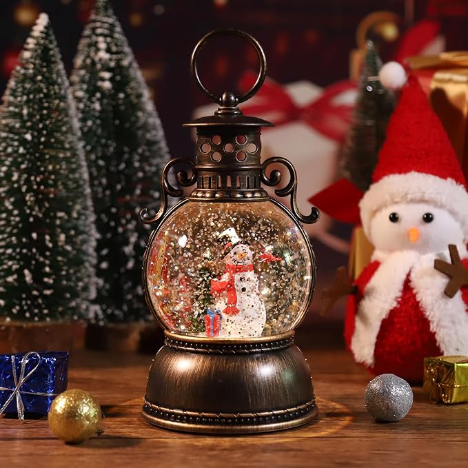 Christmas Snow Globe Glittering Christmas Music Box Snowman Christmas Trees with 8 Songs,Christmas Lantern for Indoor Holiday Party Gifts