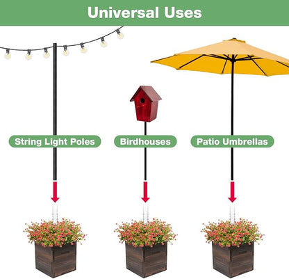 Extra Large Decorative Wooden Planter with Universal Pole Support for String Light Poles, Umbrellas, Bird Feeders. Solid Wood Outdoor Garden Patio Box for Plants or Flowers, 17"x17"x18", Brown