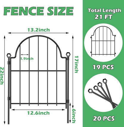 Blingluck Decorative Garden Fence, 17 in(H) x 21 ft(L) Arched Rustproof Metal No Dig Garden Fence Border, Ground Stake Animal Barrier Fence for Rabbit, Outdoor Decor for Yard & Patio,19 Pack