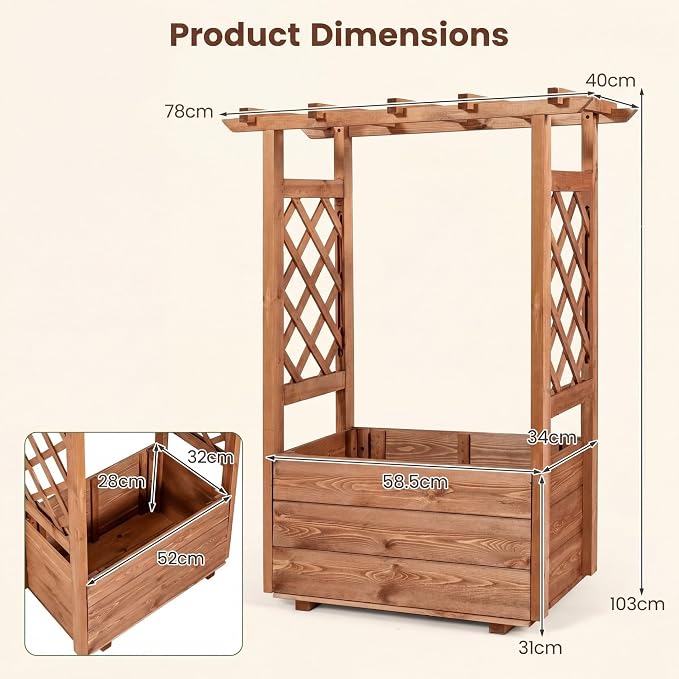HAPPYGRILL Raised Garden Bed with Trellis, 31” x 16” x 41” Wood Elevated Planter Box with Roof, Freestanding Garden Planter for Climbing Plants Vines Flowers Herbs (2)