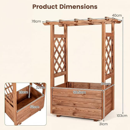 HAPPYGRILL Raised Garden Bed with Trellis, 31” x 16” x 41” Wood Elevated Planter Box with Roof, Freestanding Garden Planter for Climbing Plants Vines Flowers Herbs (2)