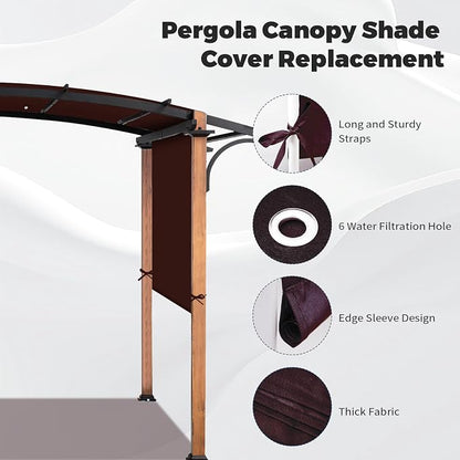 Waterproof Pergola Canopy Replacement Cover, 17' x 6.8',Brown | Waterproof polyester canopy with built-in drainage holes and adjustable tie straps for a secure fit in rain and wind.