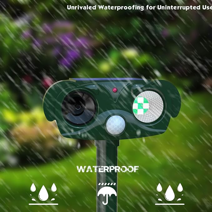 Ultrasonic Cat Repellent Outdoor Solars Animal Raccoon Repellent Ultrasonic Deterrent, 360° Protection for Your Home, Garden, and Farm - Weatherproof and Energy - Efficient