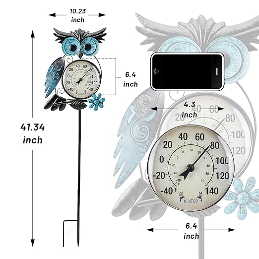 MUMTOP Outdoor Thermometer, Owl Outside Decor for Patio, Yard and Garden | No Battery Needed, Waterproof, Indoor and Outdoor, Easy to Read, Gifts Idea