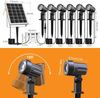 MEIKEE 6 in 1 RGB Solar LED Spotlights with Remote, IP66 Waterproof Color Changing Outdoor Landscape Lighting for Garden Wedding Holiday Party Decor