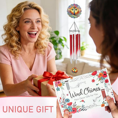 Colorful Cross Wind Chimes for Outside with Wind Spinner, Outdoor Summer Garden Patio Yard Porch Decor, Religious Cross Wind Chime with Gift Box, Christian Gifts for Women Mom