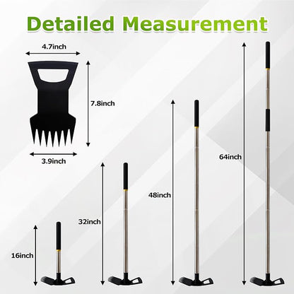 Weed Rake and Garden Hoe,7-Tine Manual Weeder Remover Tool,4-Section Adjustable 2 in 1 Hoe and Rake for Heavy-Duty Root Removal and Weed Clearing in Yards,Lawns,Patios,and Gardens