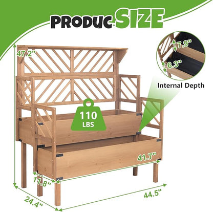 Raised Garden Bed with Trellis & 2 Planter Boxes, Elevated Planter Box with Drainage Slits Liner & Top Shelf, for Climbing Plants, Flowers, Vegetables, Herbs, Backyard Balcony Patio
