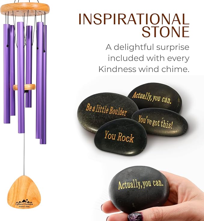 Purple Wind Chimes for Outside Deep Tone, 29 Inch XL Hand Tuned G Major Pentatonic Wind Chime with Decorative Kindness Stone, Outdoor Garden Patio Porch Decor, Meaningful Sympathy Memorial Gift