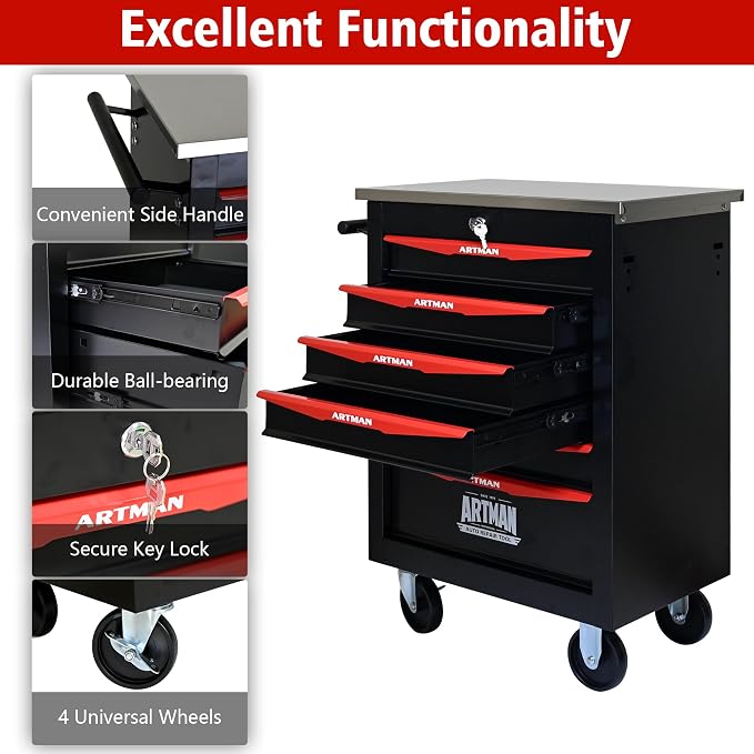 KEIKI 6 Drawers Tool Cart on Wheels,Multifunctional Rolling Tool Chest Tool Storage,Drawers Rolling Tool Trolley Organizer Tool Case for Garage, Warehouse, Workshop, Repair Shop (Black)