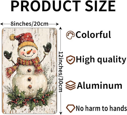 Tin Signs Snowman Metal Signs Winter Aluminum Sign for Home Cafe Bar Yard Office Kitchen Farmhouse Wall Decor 12×8 Inch