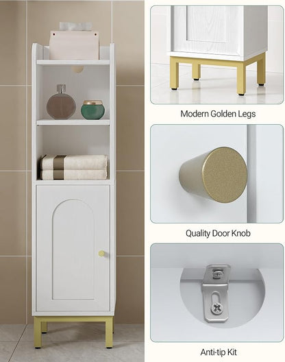 Hzuaneri Bathroom Storage Cabinet, Small Corner Floor Cabinet with Door and Shelves, Narrow Toilet Paper Holder, Bathroom Organizer with Adjustable Shelf, for Small Spaces, White BC38213G
