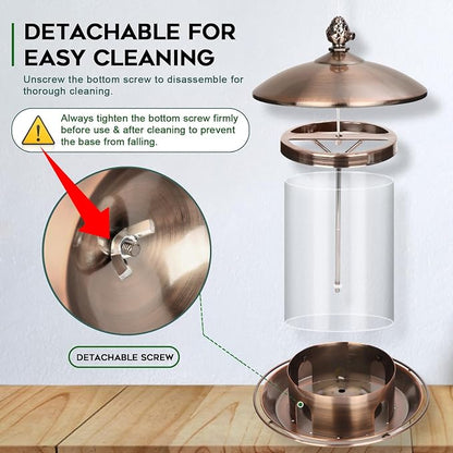 Gbekery Metal Bird Feeders for Outdoors Hanging, Weather Resistant Wild Bird Feeder with 360 Degree Feeding Tray, Copper