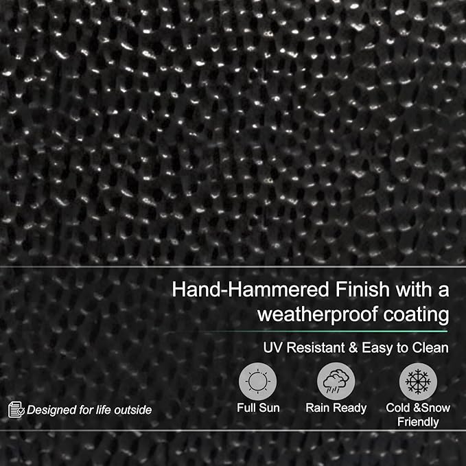 BAYN 2-Pack 24" Tall Metal Planter – Hand-Hammered Textured Large Black Flower Pots Box with Saucer for Outdoor&Indoor, Garden, Porch, Patio, Yard with Pre-Drilled Drainage Holes