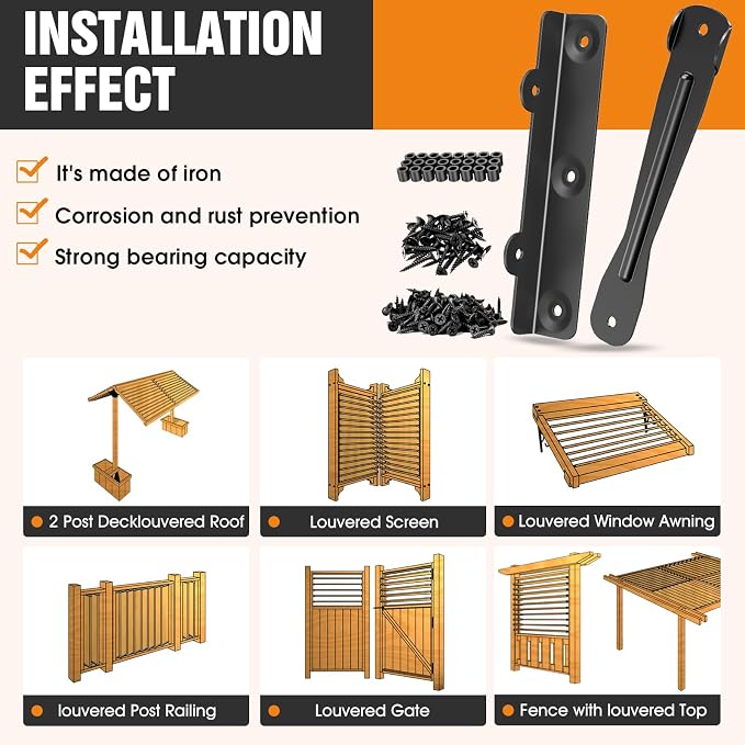 Deck Sunblind System Black Louver Hardware Kit 4 Set Stainless Steel Adjustable Brackets for Outdoor Patio Shade Pergola