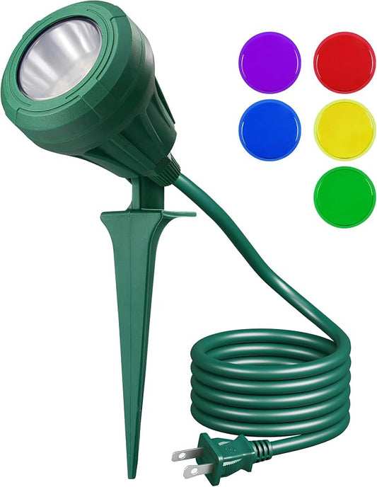 EDISHINE 120V Spotlight Outdoor, 5 Extra Color Lenses, 5.5W 500LM Waterproof LED Outdoor Spotlight, 5000K Landscape Lighting for Yard Flag Tree Holiday Decor, 180° Adjustable, UL Listed