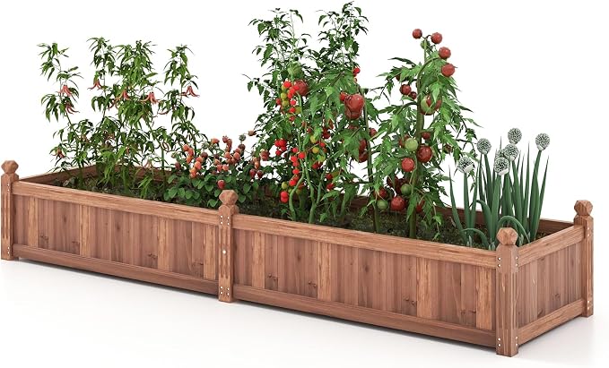 S AFSTAR Wooden Raised Garden Bed, 91"L x 24"W x 16"H Outdoor Rectangular Planter Box with Liner & 4-Corner Drainage Holes, Planter Container for Garden Patio, Raised Bed for Veggies Fruit Flower Herb