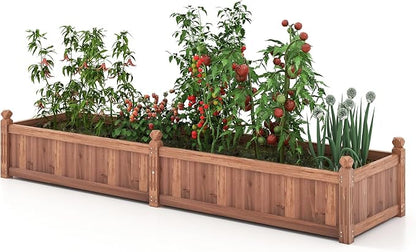 S AFSTAR Wooden Raised Garden Bed, 91"L x 24"W x 16"H Outdoor Rectangular Planter Box with Liner & 4-Corner Drainage Holes, Planter Container for Garden Patio, Raised Bed for Veggies Fruit Flower Herb
