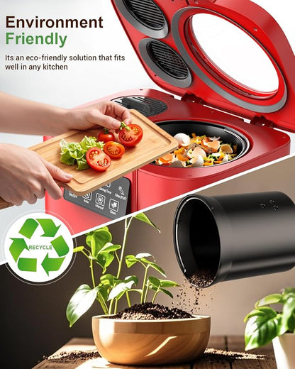 Electric Composter for Kitchen, 4L Indoor Odorless Compost Bin with 2 Carbon Filters, Upgraded Brushless Motor, Auto-Clean, LED Display, Visible Window, Smart Countertop Food Waste Composting Machine