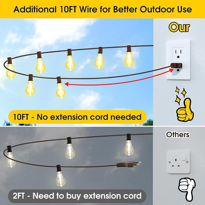 Larkvue 100FT LED Outdoor String Lights, 32 Shatterproof A39 Bulbs, Brown | Plug-in, Waterproof, Linkable, Warm White, Dimmable, for Balcony Backyard Bistro Pergola, Dimmer not Included