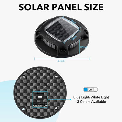 AGPTEK Solar Driveway Lights Outdoor 12 Pack, 2 Color Modes LED Deck Dock Marine Waterproof Security Marker Lights for Step Sidewalk Stair Garden Pathway Walkway Yard(Blue Light/Cool White, Black)