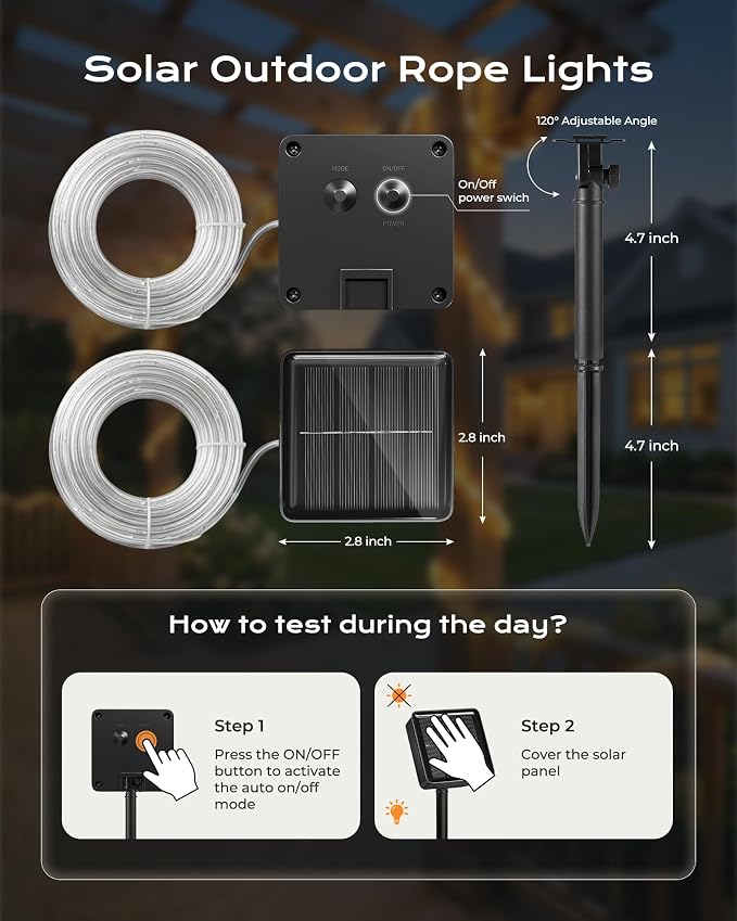 Brightown Solar Rope Lights, 2 Pack Total 78FT 200LED Warm White Solar String Lights Outdoor, IP65 Waterproof Solar Powered Fairy Lights with 8 Lighting Modes for Yard Garden Patio Tree Decoration | IP65 Waterproof Solar Fairy Lights with 8 Lighting Mo...