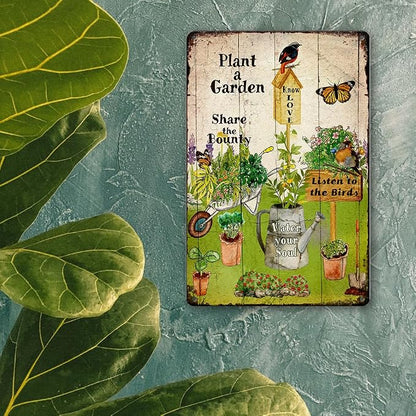 Retro Garden Metal Signs Outdoor Decor Plant A Garden Sign Gardening Gifts For Women Funny Courtyard Art Wall Decor Rustic Fence Decoration 8x12 Inch