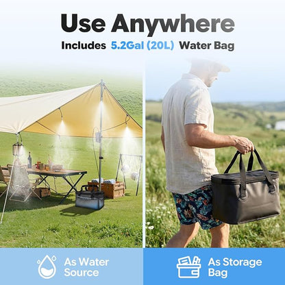 homenote Portable Misting System – 12,000mAh Pump, 20L Water Bucket, Misting Hose, 4 Brass Nozzles, Outdoor Cooling Misters for Canopy/Camping/Umbrella/Golf Cart/Dugout/Greenhouse