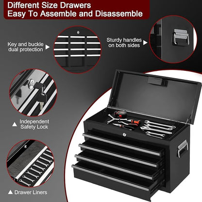 5-Drawer Rolling Tool Chest, 2-in-1 Detachable Top Tool Cabinet with Removable High Capacity Storage, Sliding Drawers, Wheels, Locking System & Liners for Workshop, Mechanics, Garage and Warehouse Use