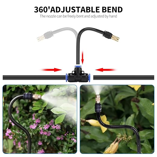 50FT Drip Irrigation System, Complete Garden Watering Kit with Rust-Proof Copper Nozzles - UV Stabilized Flexible Hose for Lawn, Greenhouse, Patio Plants