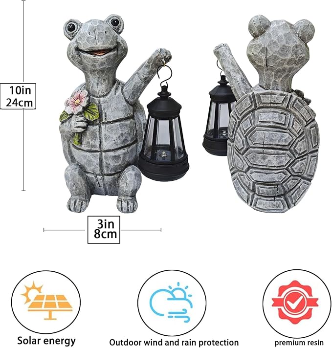 Solar Garden Outdoor Statues Turtle with Lights Resin Statue with Solar Lantern, Decorative Lawn, Yard Outdoor Decoration and Gifts (Turtle 2)