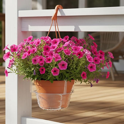 Curtis Wagner Plastics Hanging Basket Drip Pans (5-Pack) | Clear, Round (Diameter = Base 6.25", Top 8", Depth 3.5") Hanging Plant Tray Saucer with Built-in Hooks & Water Catcher for Indoor & Outdoor