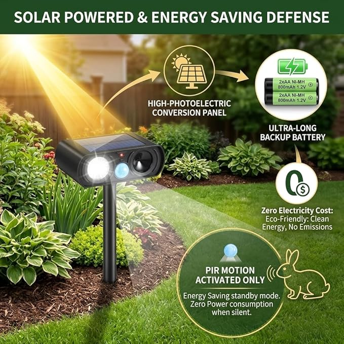 2026 Sonic Fortress Pro Deer Repellent Devices for Plants,4Pack Feral Cat Repellent Outdoor Solar Ultrasonic Animal Repellent with Motion Sensor&Flash Light,Raccoon Fortress Pro for Vegetable Garden