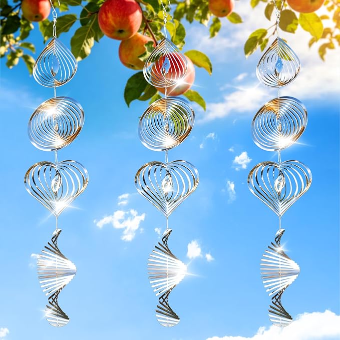 OFFO 304 Stainless Steel Bird Reflectors, Double-Sided Reflective 3D Bird Scare Devices, Outdoor Garden Decor for Patio Yard Porch Pool Window, 12 PCS