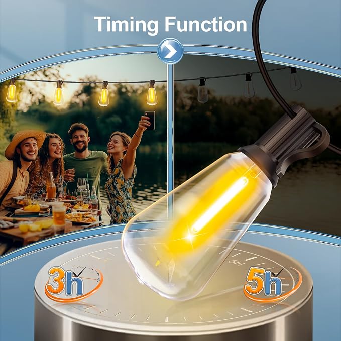 Outdoor String Led Patio Lights - 150Ft 45M Outside Waterproof Light With Remote Dimmable ST38 Shatterproof Bulb Connectable Hanging Outdoor Electric Lighting For Backyard Yard Gazebo Porch Party