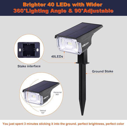 LEREKAM 40 LEDs Spotlights,IP65 Waterproof Solar Powered Landscape Spotlights 2-in-1 Wall Light, Outdoor Landscaping Lights Auto On/Off for Yard Garden 2Pack Warm-White